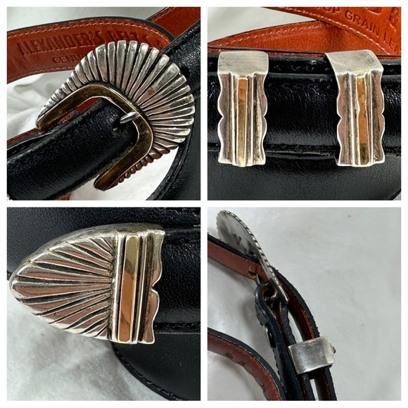 Genuine vintage ALEXANDER'S BELTS sterling silver with 14k black leather belt 26 - Picture 4 of 15